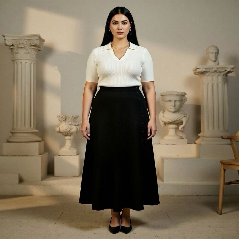 CJ Banks‎ Black Maxi Skirt w/side Buttons Size X